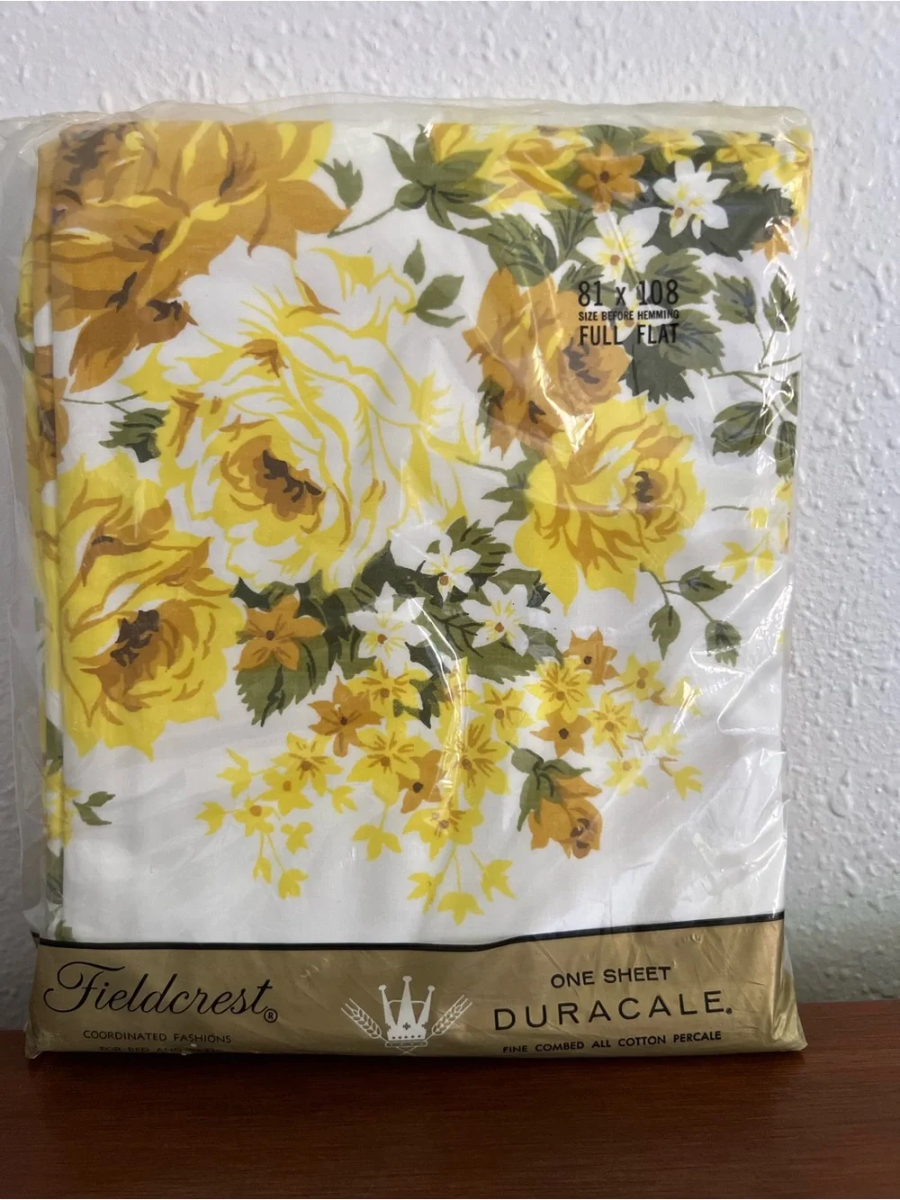 Fieldcrest White Full Flat Sheet Set with Pillowcases, Yellow Floral Print